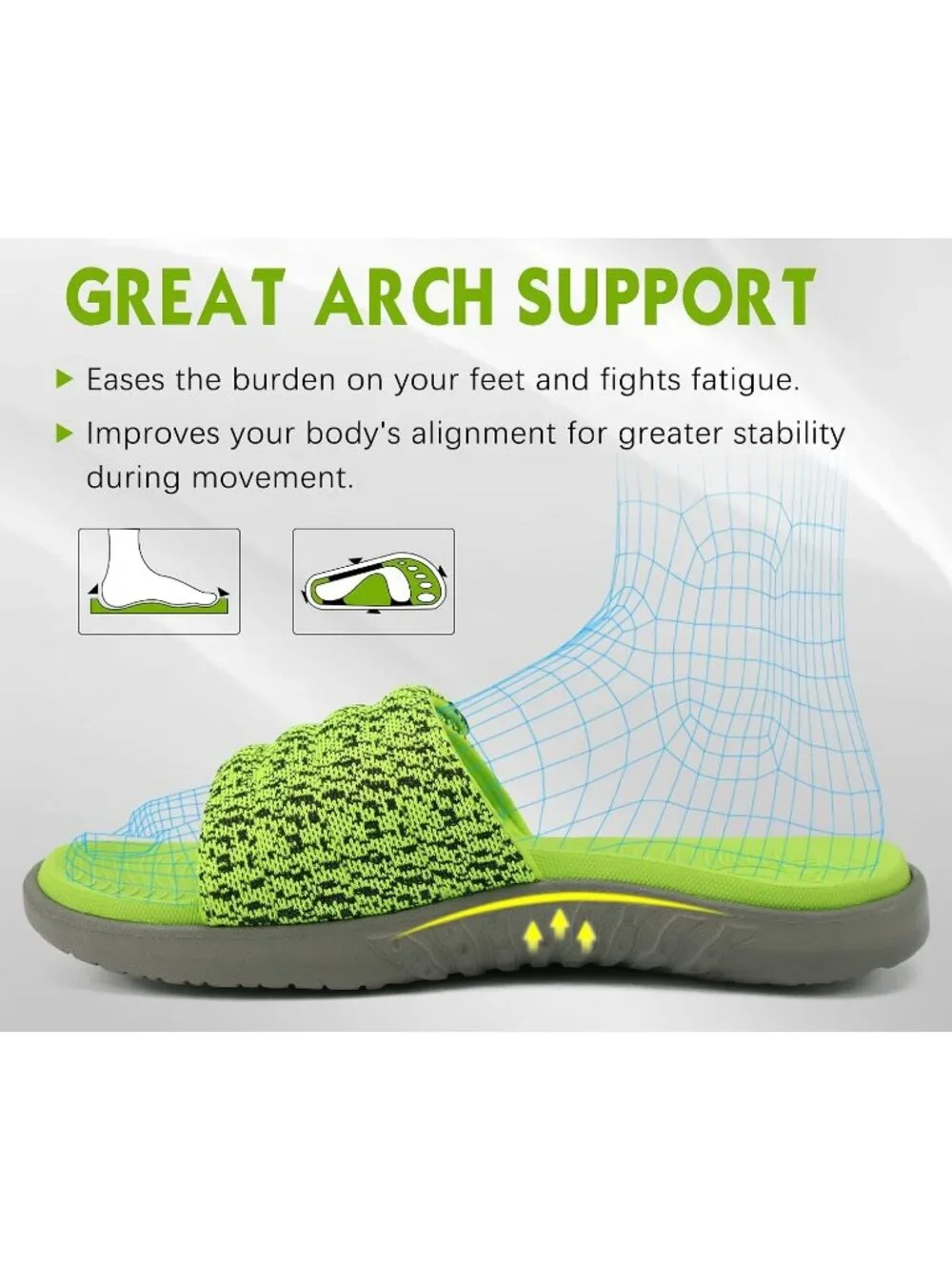 Men's Green Arch Support Sport Slides Open Toe Adjustable Orthotic Sandal Shoes